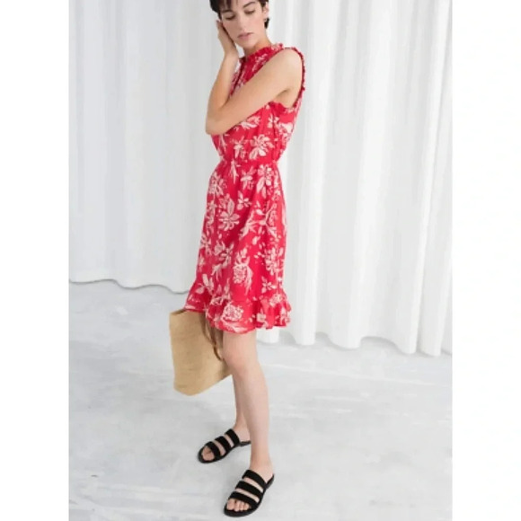 & Other Stories - Floral Red Sleeveless Frill Dress - Picture 1 of 8